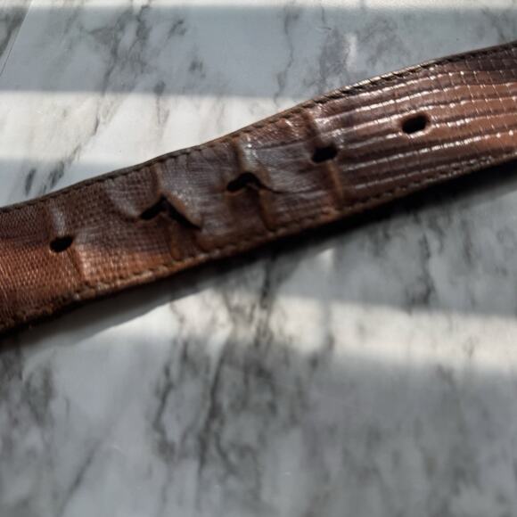 Tex Tan Leather Lizard Scroll Inlay Western Belt Size 34 Brown Brass Buckle USA - Picture 10 of 16